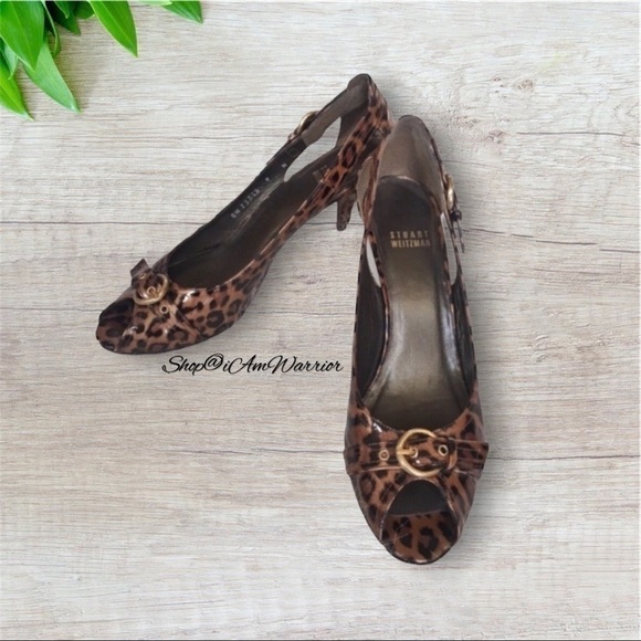 Stuart Weitzman leopard print buckle peeptoe heels *shop@iamwarrior - Picture 3 of 9